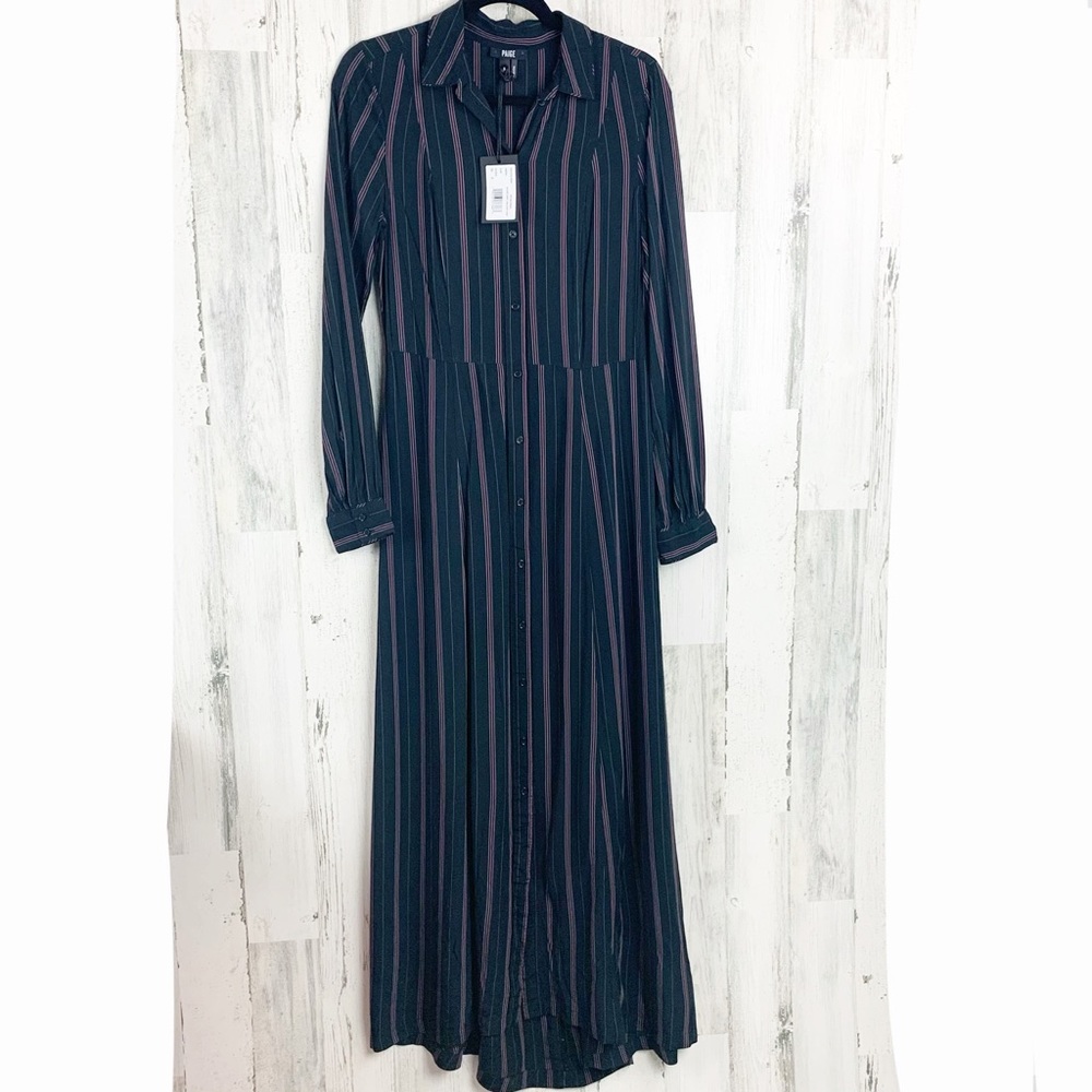 Paige Black Stripe Nayven Maxi Shirt Dress NWT - Picture 8 of 11